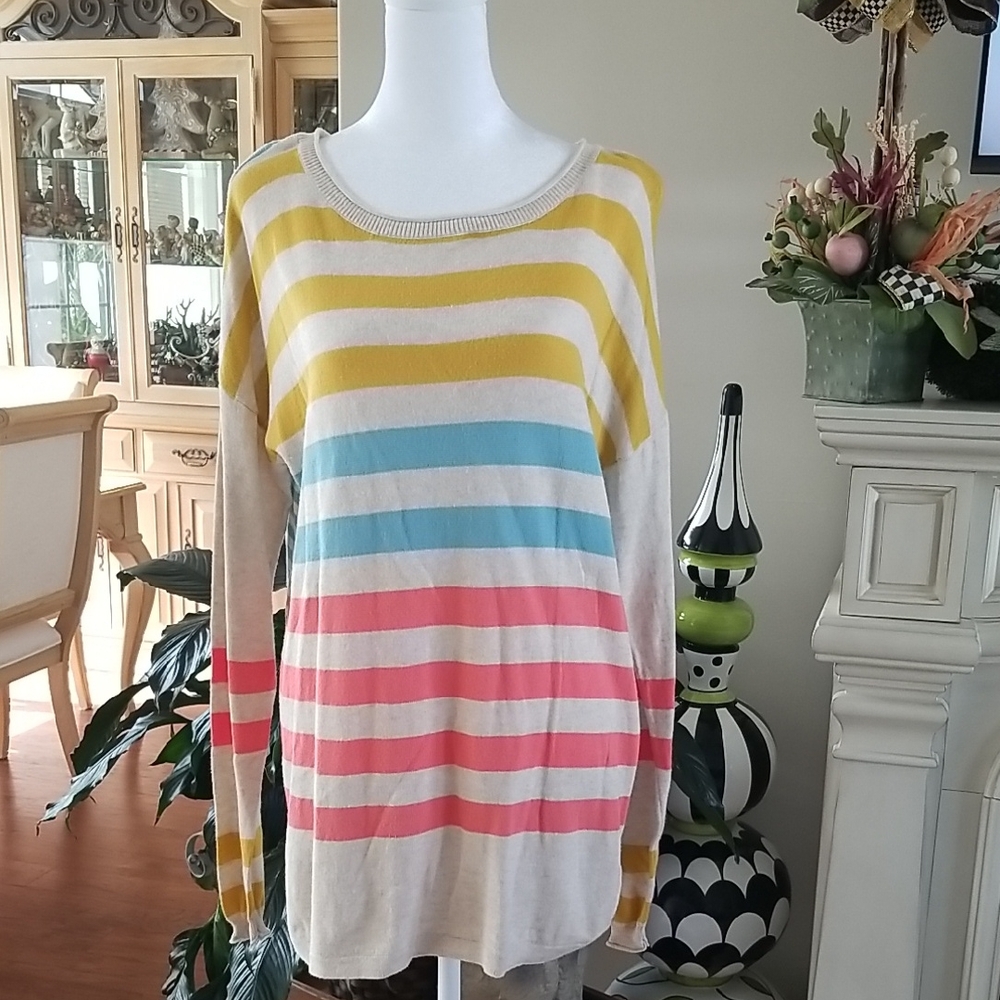Sundance Colorful Striped Crew Neck Sweater